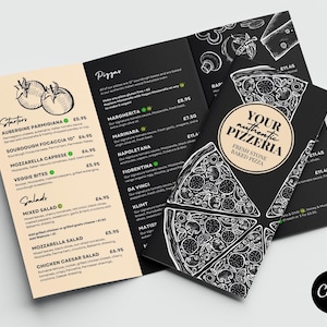 Canva Pizza Menu // Tri-Fold Pizzeria Menu Template // Tri-Fold Canva Menu Template // Tri-Fold Restaurant Canva Template *NO PHOTOS*