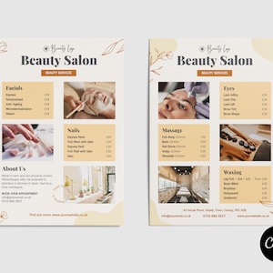 Beauty Salon Preisliste Flyer: Doppelseitige Canva Vorlage