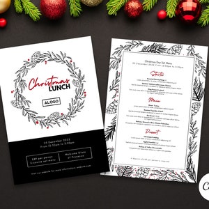 Eleganckie menu świąteczne Canva // Szablon menu świątecznego // Szablon menu Canva // Dwustronny szablon Canva