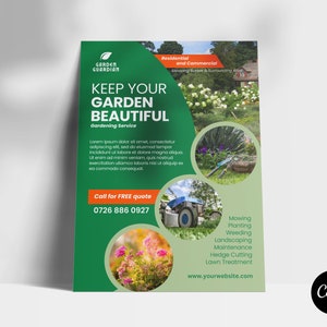 Ulotka Canva Garden Services | Szablon ulotki DIY Gardener | Szablon ulotki Canva | Jednostronny szablon Canva
