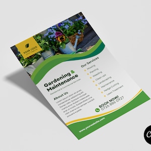Ulotka Canva Garden Services | Szablon ulotki DIY Gardener | Szablon ulotki Canva | Jednostronny szablon Canva