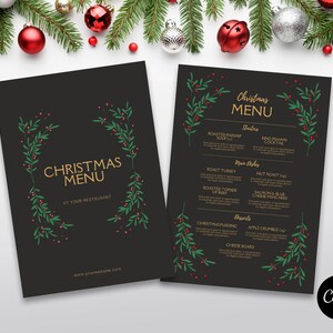 Menu świąteczne Canva // Elegancki szablon menu świątecznego // Szablon menu Canva // Dwustronny szablon Canva