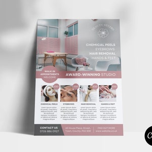 Ulotka Canva Beauty Salon | Ulotka kosmetyczki Cennik Szablon | Szablon ulotki Canva | Jednostronny szablon Canva