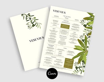 Modern Single-Page Italian Restaurant Menu Template: A3 Canva Template (digital download)