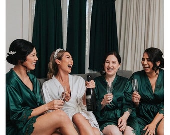 Evergreen , Emerald, Green Robe, Satin Silky Smooth Bridesmaid Robes/ Bridal Squad Robes