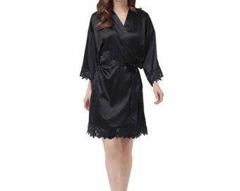 Black Lace Satin Robe/ Bridesmaid Robes / Proposal Gifts / Plain Robes / Lace Robes / Bridal Squad Robes/ Personalised Robes Australia