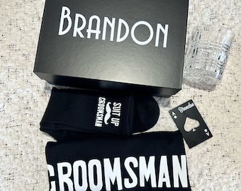 Cajas de regalo de propuesta de padrinos de boda NEGRAS / Regalos para padrinos de boda / Camiseta para padrinos de boda Regalo para fiesta nupcial Regalo para padrino de boda