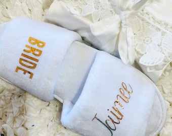 WEDDING SLIPPERS/Personalised bridesmaids Slippers | | Bridal shower gift | Getting ready slippers|Custom Slippers|Name Slipper