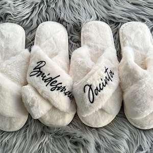 Bridesmaid Slippers Bridesmaid Gift Fluffy Slippers Wedding Fur Slippers Bridal Shower Gift Custom Printed  Cross Fluffy slipper