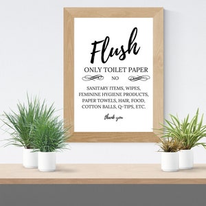 Flush Only Toilet Paper Printable, No Sanitary Products, Bathroom Sign, Bathroom Printable