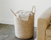 Cannes Round Woven Wicker Storage Basket with Handles- Bohemian Seagrass Home Decor, Storage, Housewarming Gift, Seagrass Basket