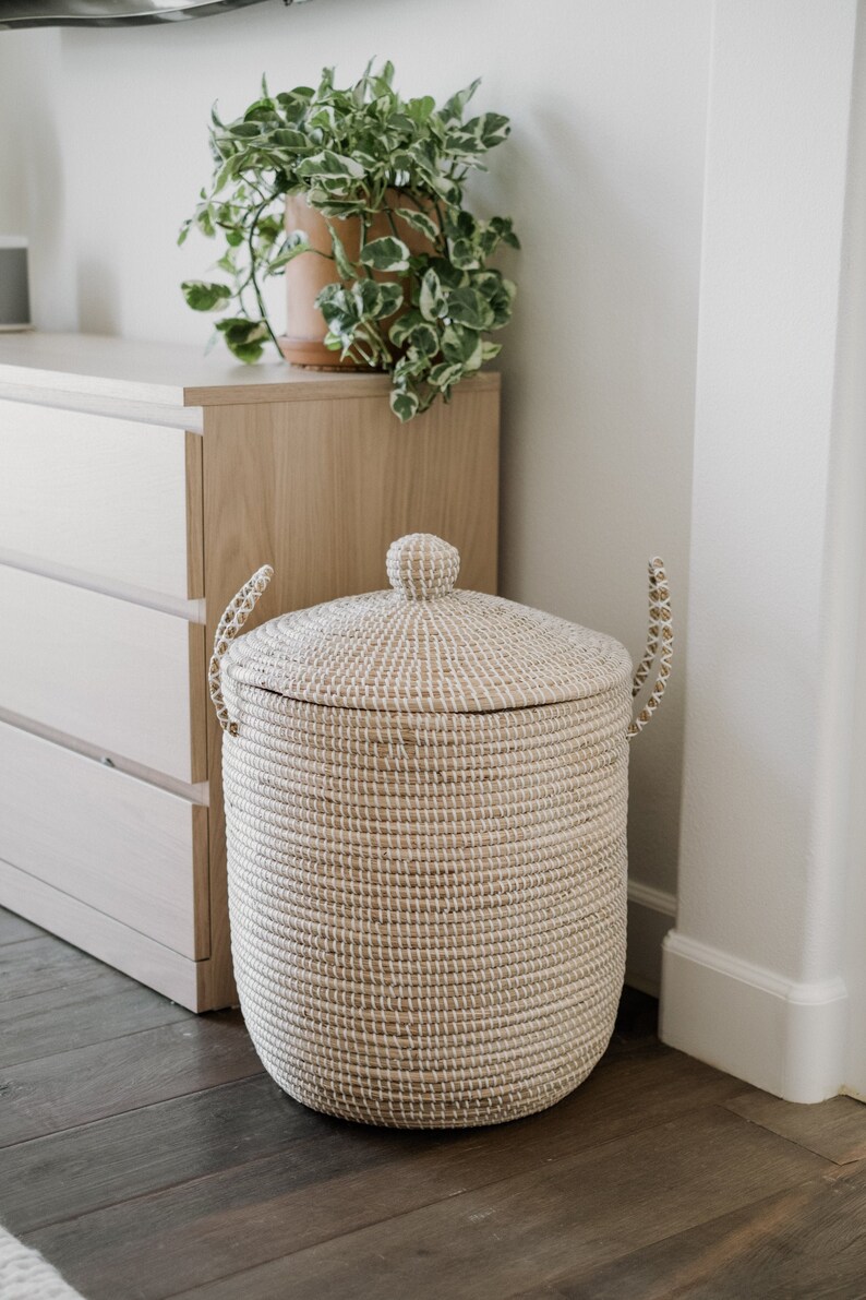 Paris Lidded Laundry Hamper Bohemian Storage Basket Wicker Etsy