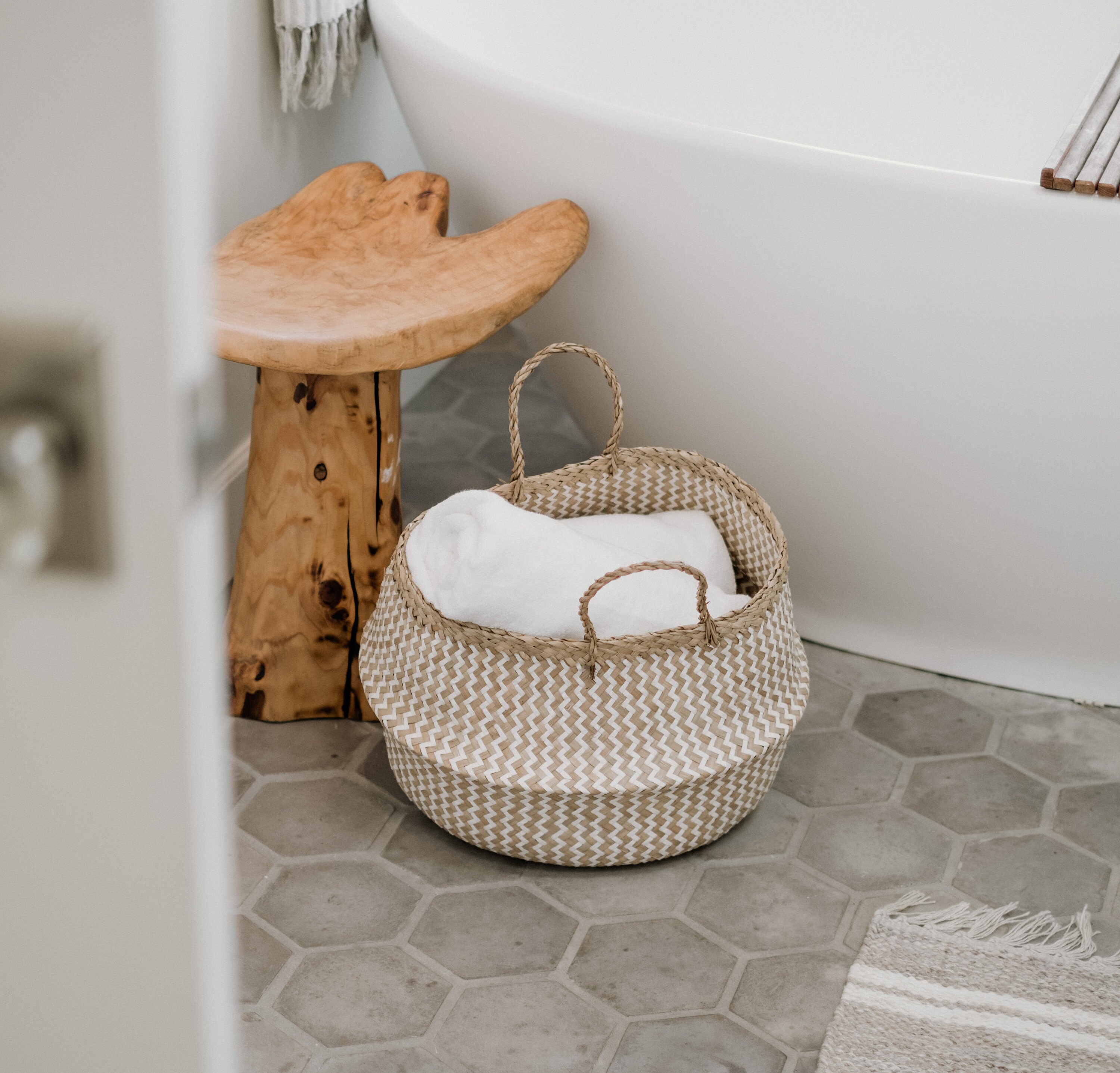 SALE! Provence Large Seagrass Wicker Belly Basket with Handles - Bohe…