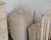 20 Off SALE Set of 2 Paris Lidded Laundry Hamper- Bohemian Storage Basket, Wicker Storage Bin, Home Decor, Woven Basket, Seagrass Basket