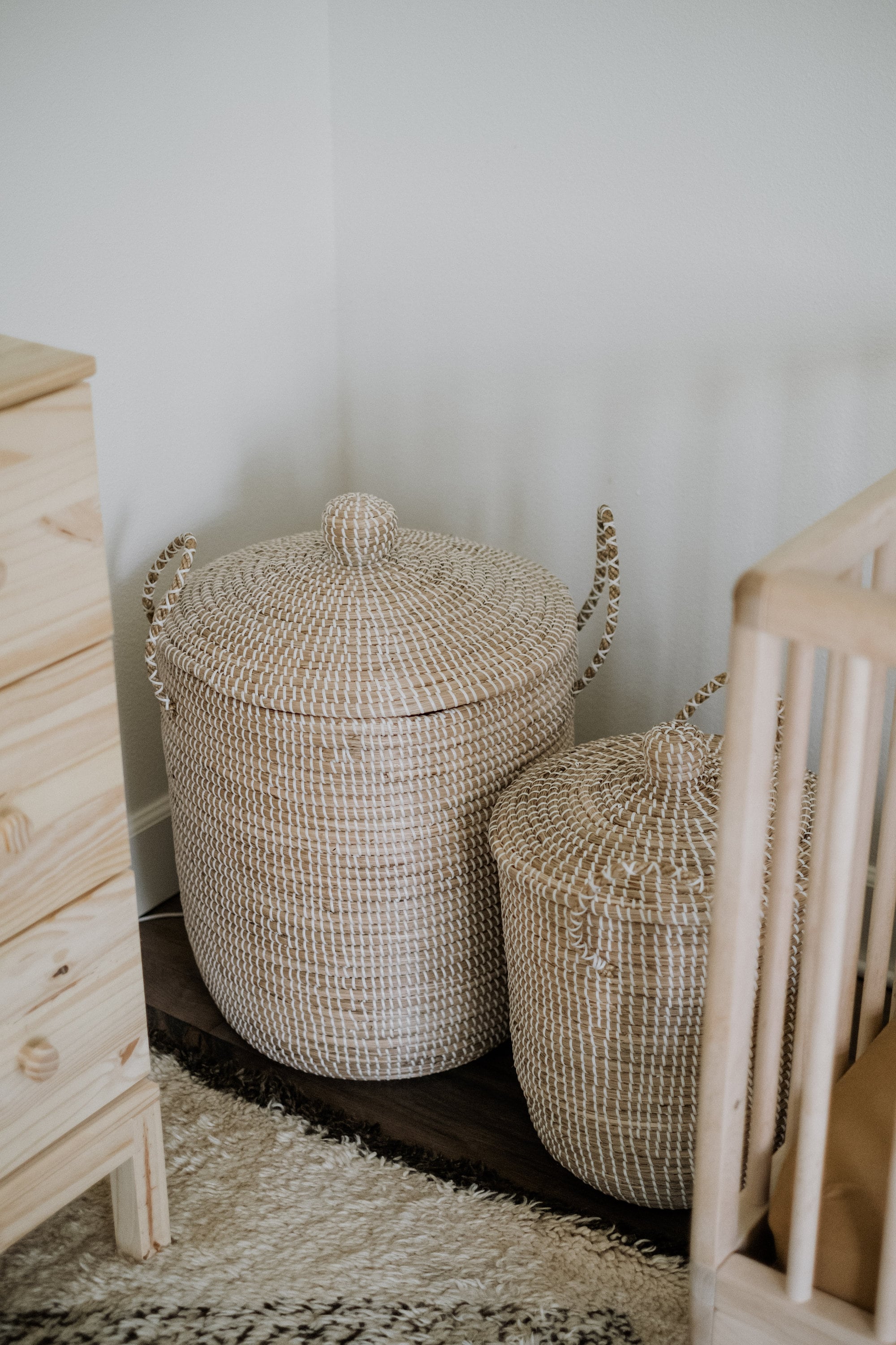 Set of 2 Paris Lidded Laundry Hamper- Bohemian Storage Basket, Wicker…