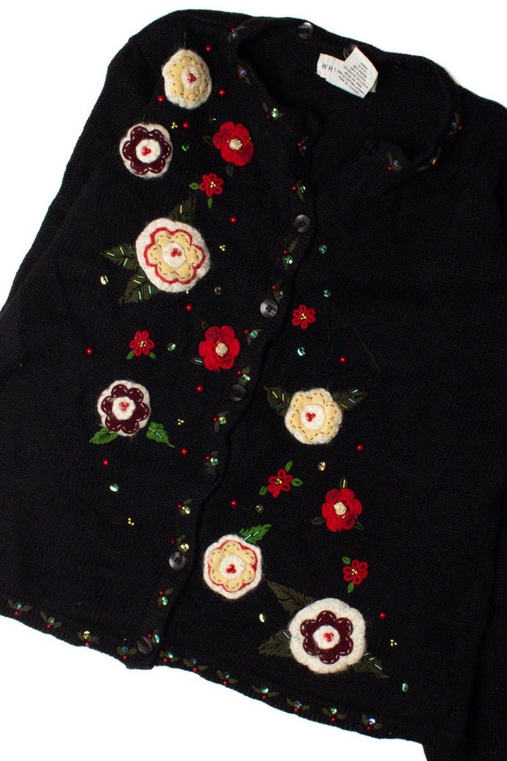 Perlen Blumen Schwarz Pullover