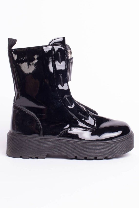 black zip up platform boots