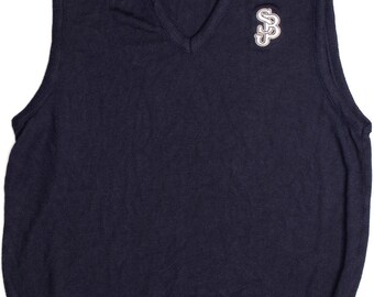 Vintage Acrylic Knit Vest - Dark Blue USA Made - Large