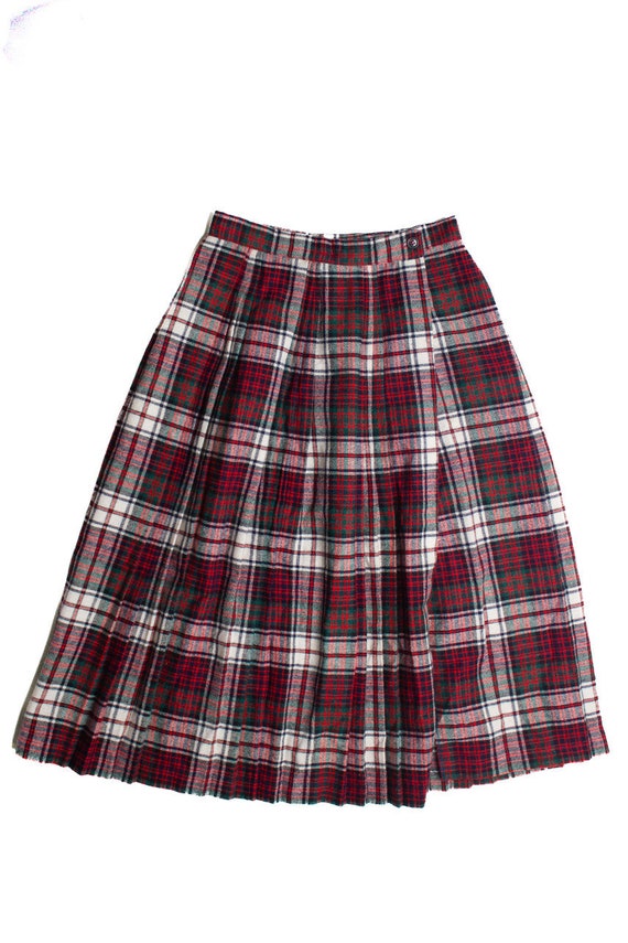 Vintage Plaid Wool Midi Skirt (1980s)