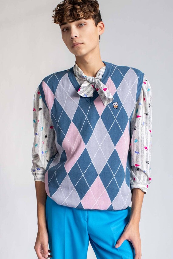 Blue \u0026 Pink Argyle Sweater Vest - Etsy 