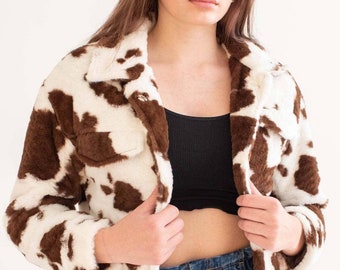 Brown Cow Faux Fur Jacket