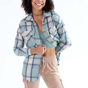 Jade & White Oversized Plaid Shacket