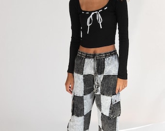 Pantalones de patchwork a cuadros