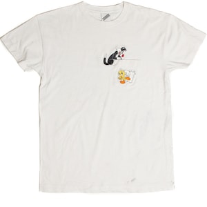 Vintage Sylvester and Tweety Embroidered Pocket T-Shirt
