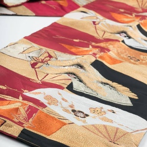 Vintage Golden Detail Fans Nagoya Obi | Genuine Japanese Printed Obi Belt | Vintage Kimono Sash