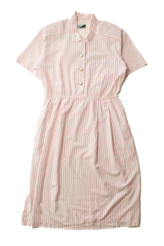 Vintage Pink Striped Shirt Dress (1980s)