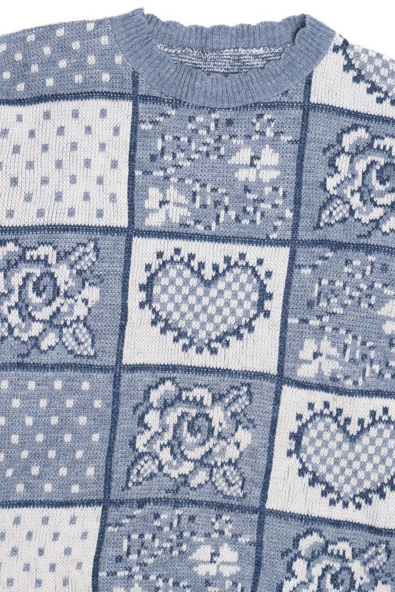 Vintage Heart & Rose Grid 80s Sweater - image 3