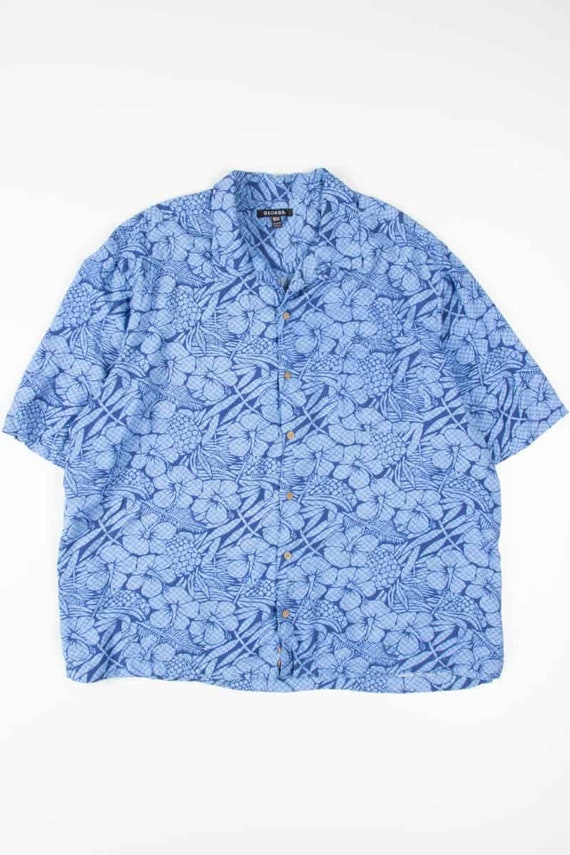 Blue Thatched Floral Hawaiian Shirt - image 2
