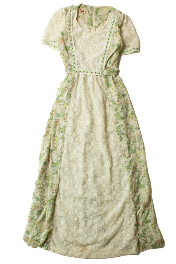 Vintage Wiggle Worm Lace Sleeve Prairie Dress (19… - image 6