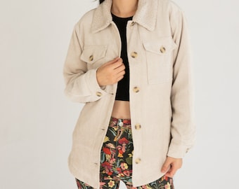 Sherpa Trim Corduroy Shacket