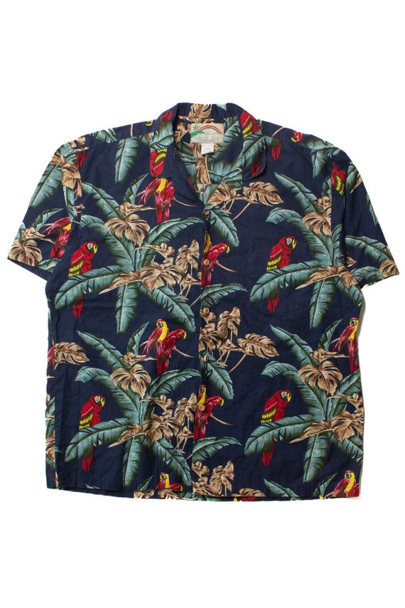 Vintage Navy Parrots Hawaiian Shirt (1990s)