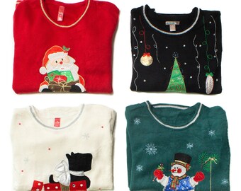 Mystery Christmas Sweater - Recycled Modern Ugly Xmas Sweater | Cute Tacky Holiday Party Jumper