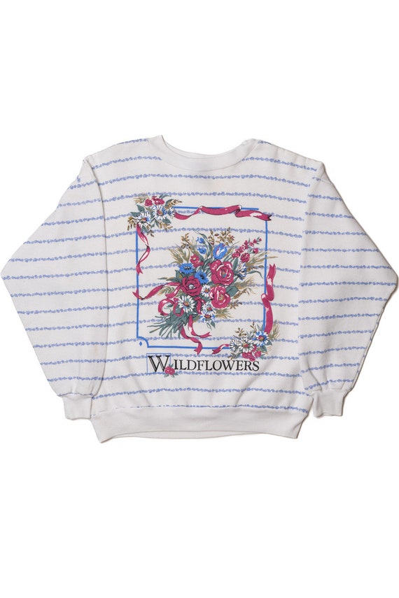 Vintage "Wildflowers" Striped Sweatshirt - image 1