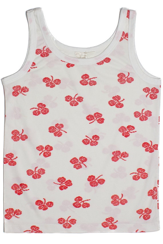 Vintage Cherry Print Polyester Tank Top