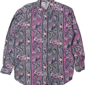 Vintage Floral Vertical Stripe Button Up Shirt