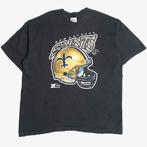 Camiseta vintage de futebol americano do New Orleans Saints com costura única para jogador profissional (década de 1990)