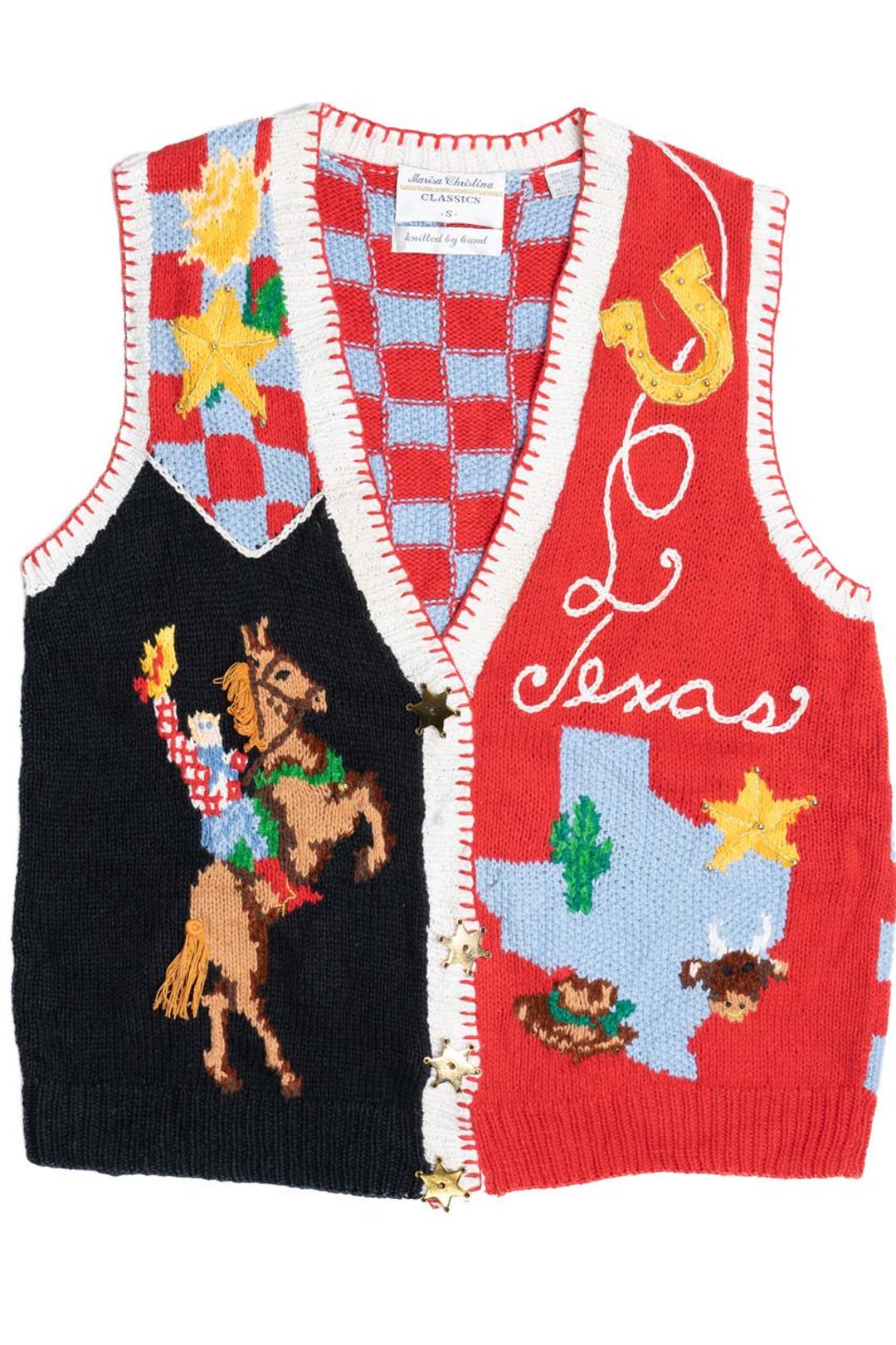 Retro Rodeo Cardigan Vintage Texas Rodeo Hand Knit Marisa Christina Sweater Vest 1990s - Etsy