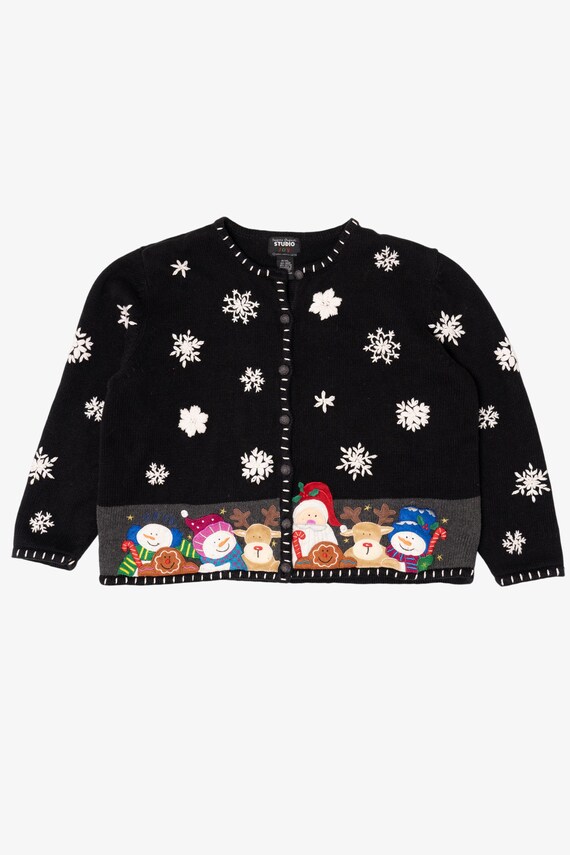 Vintage Black Studio Joy Santa Ugly Christmas Cardigan (1990s)