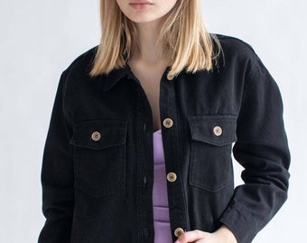 Black Denim Jean JACKET Vintage Denim Oversize Trucker