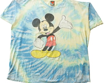 Vintage Mickey Mouse Blue Tie Dye T-Shirt (1990s)