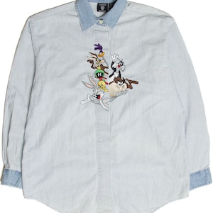Vintage Looney Toons Embroidered Characters Button Up Shirt