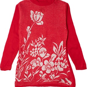 Vintage Red Floral 80s Sweater Dress