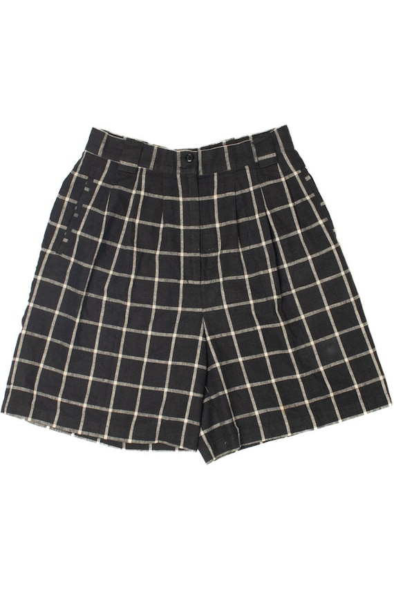 Vintage Plaid Linen High Waisted Shorts