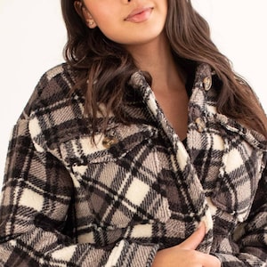 Black Plaid Sherpa Shacket