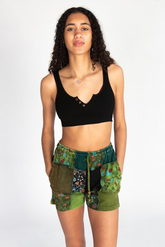 Patchwork Sweatshorts - Elastic Drawstring Waistb… - image 1