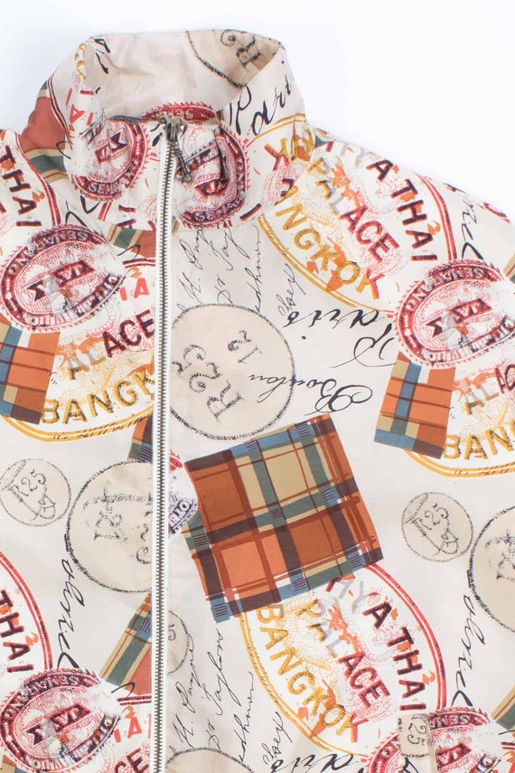 Stamps and Plaid Silk Vintage Bomber Jacket - image 1